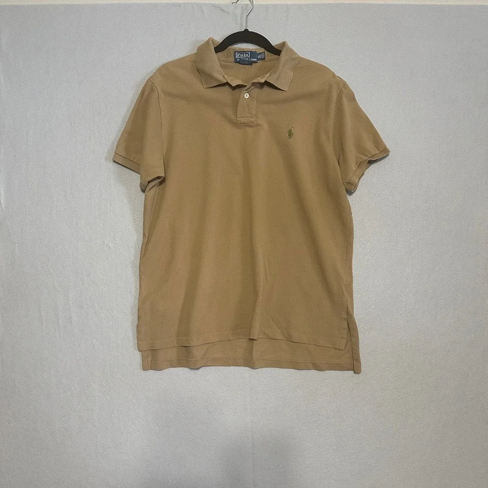 Polo Ralph Lauren Mens XL Custom Fit Short Sleeve Pique Polo‎ Shirt Tan Khaki